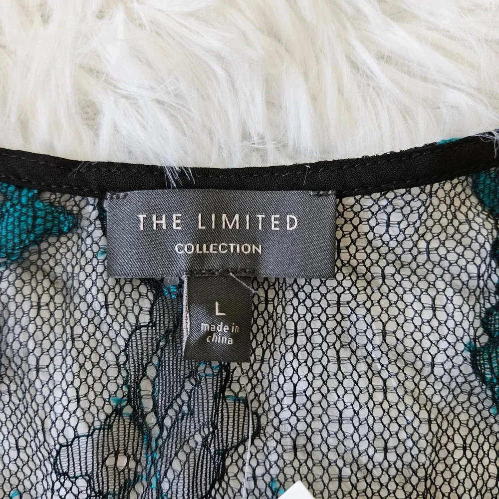NWT The Limited Sz L Turquois & Black Lace Fairy Whimsigoth Sheer V-neck Blouse‎